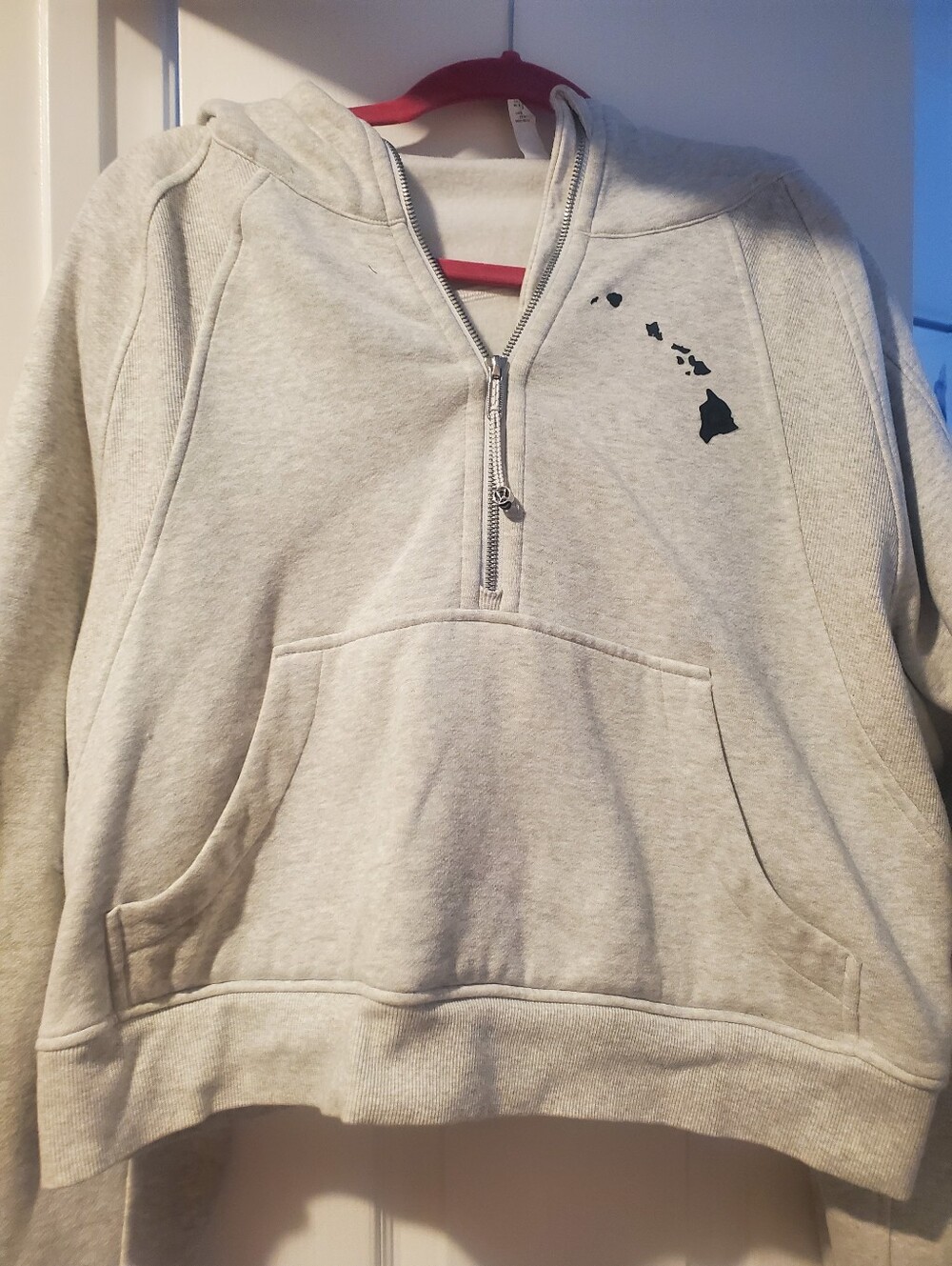 Lululemin Hawaii - Womens Half-Zip Hooded Sweatshirt - Light Gray. Sixe XL